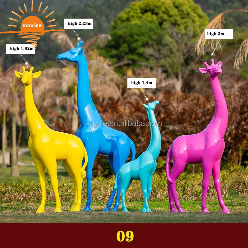 Life Size Fiberglass Resin Giraffe Animal Sculpture Garden Ornaments Outdoor Mall Fiberglass Decoration