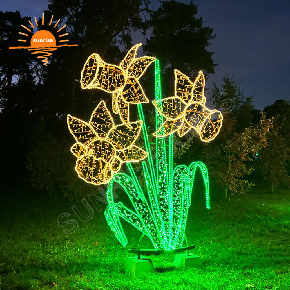 Christmas Custom Park Garden Decoration Supplies Party Event Ornament Outdoor Waterproof Led 3d Flowers Theme Motif Light Show