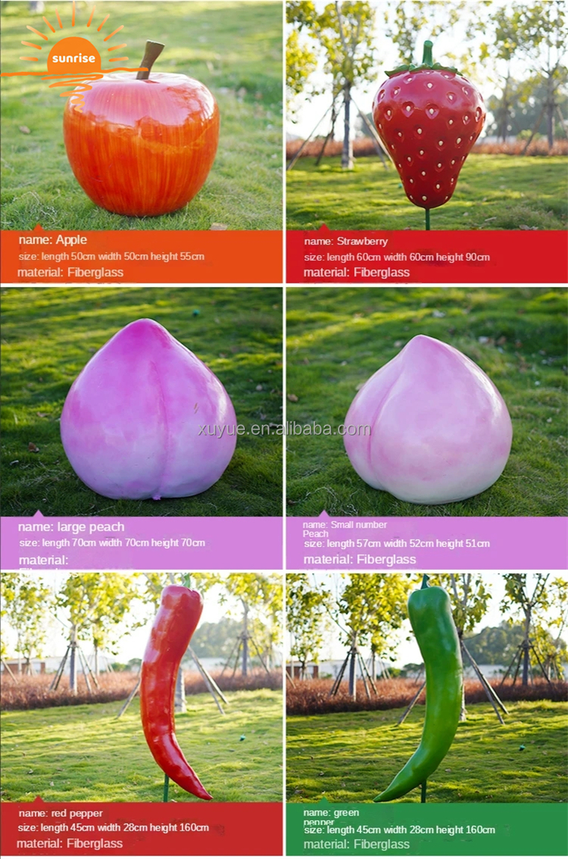 Artificial Vegetables Fruit Pumpkin Watermelon Strawberry Pineapple Sculpture Resin Outdoor Mall Fiberglass Decoration