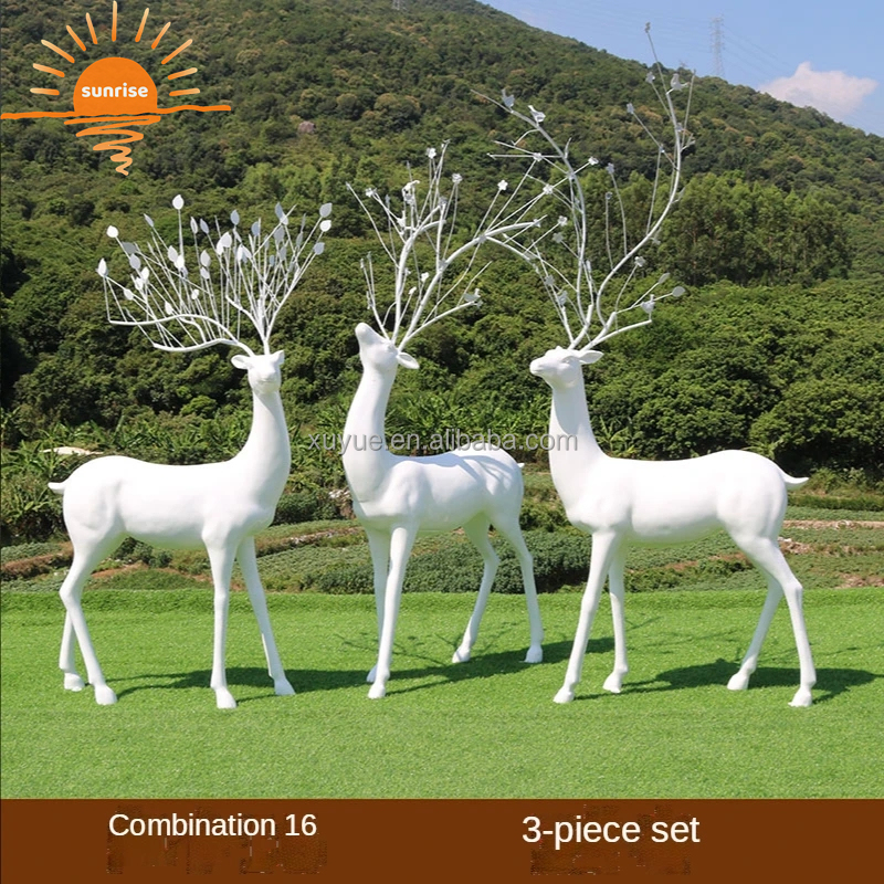 2022 Hot Life Size Fiberglass Resin Animal Deer Sculpture Garden Ornaments Outdoor Mall Fiberglass Decoration