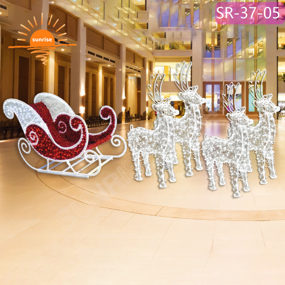 IP65 Christmas Reindeer with Sled Chair Decoration Led motif Lights Large Xmas Santa Sleigh Jumbo Sled for Festive Displays
