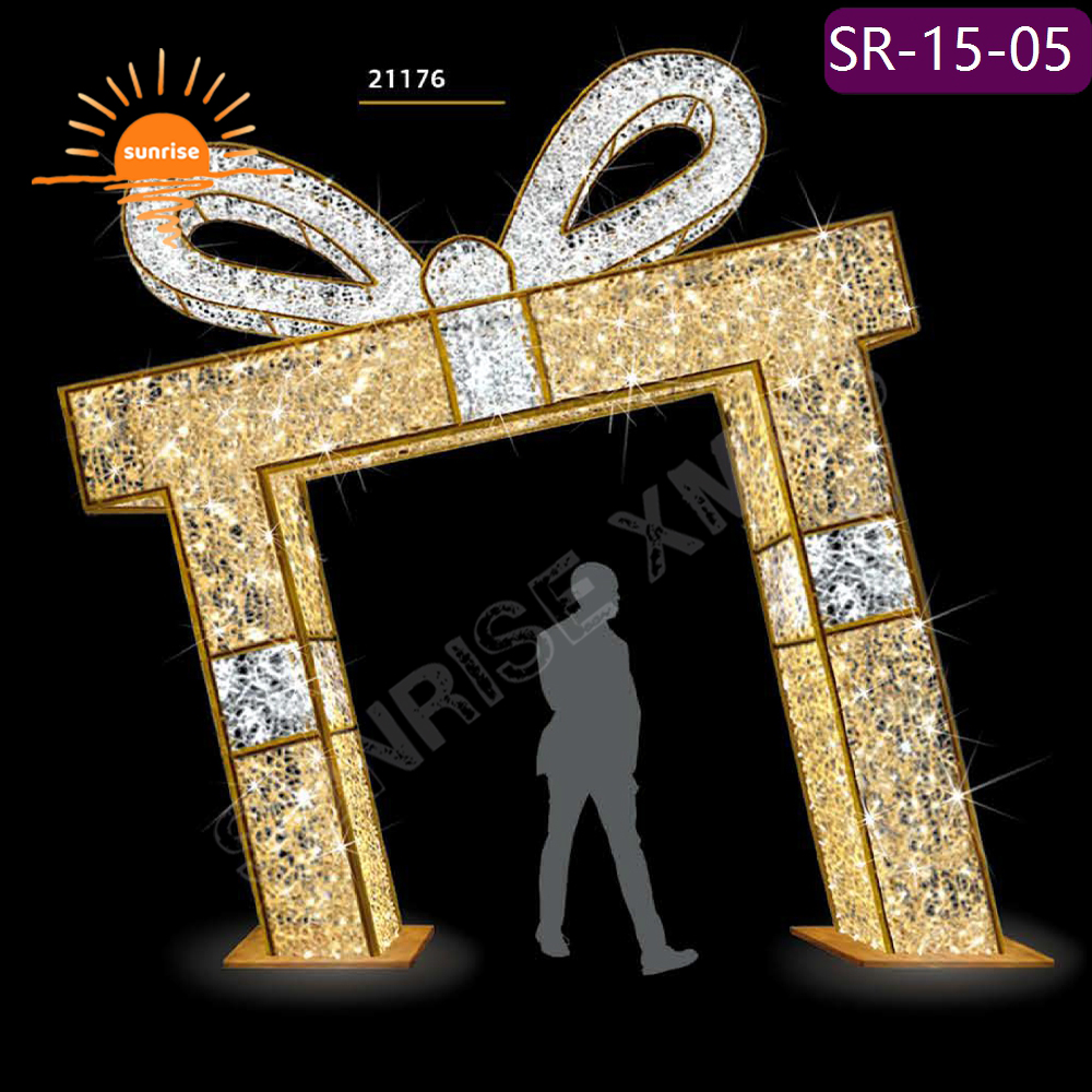 3D Holiday square street Decoration Outdoor Flashing led gift motif arch light the Color-changing RGB Christmas Landscape light