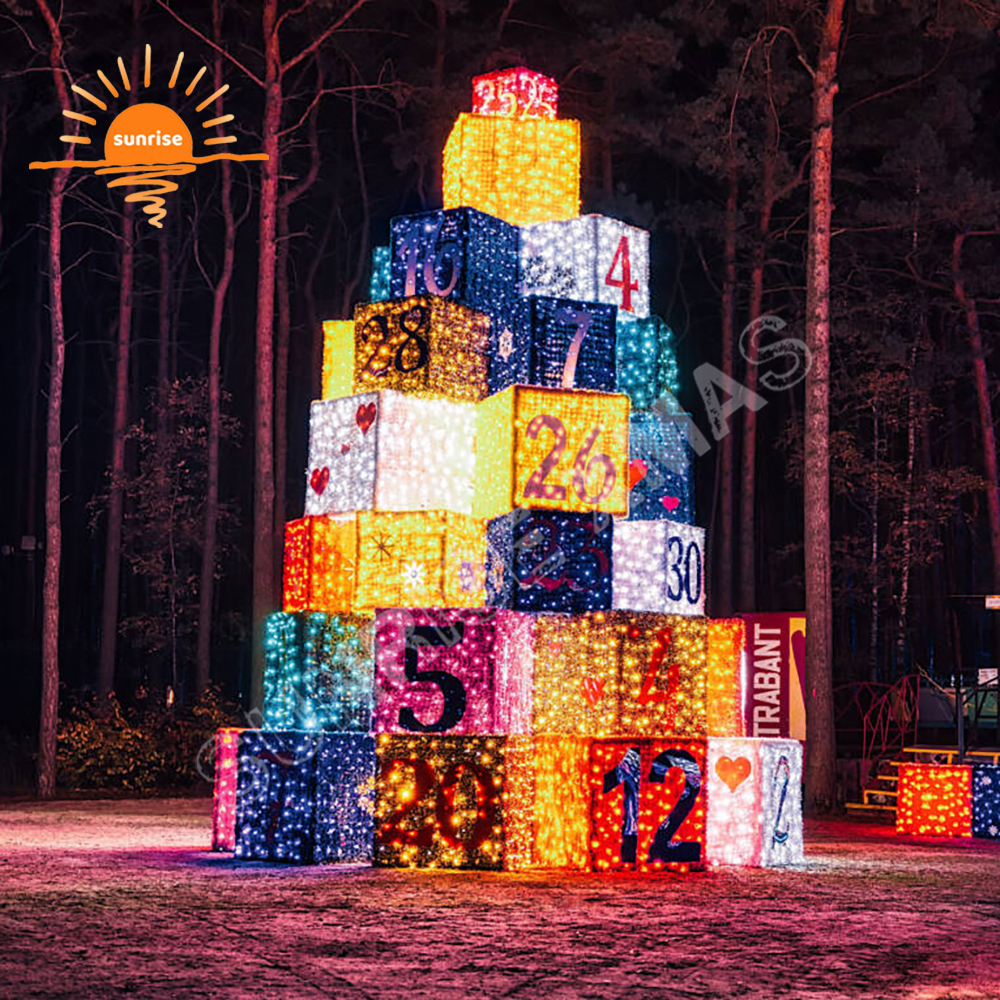 Outdoor Waterproof Park Led Building Blocks Motif Decorative Christmas Illuminated Large Rubik