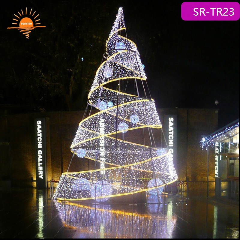 2022 Giant Xmas Decorations Outdoor Artificial Landscaping Metal Led Illuminated Christmas Spiral Ribbon Tree