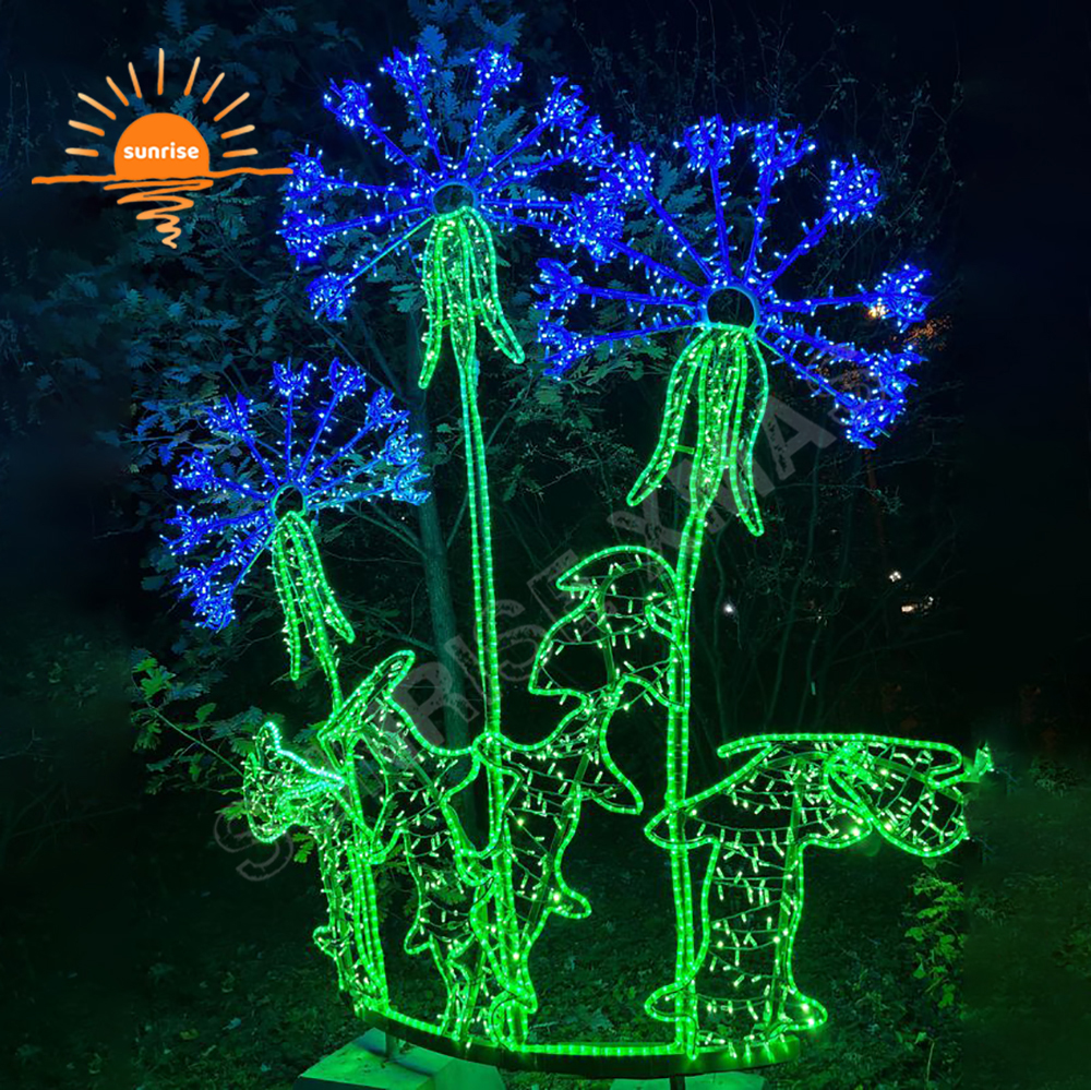 Outdoor Landscape LED Neon Flex Light Show Customized Decoration Holiday for Park Garden Christmas 3D Huge Flower Motif Lights