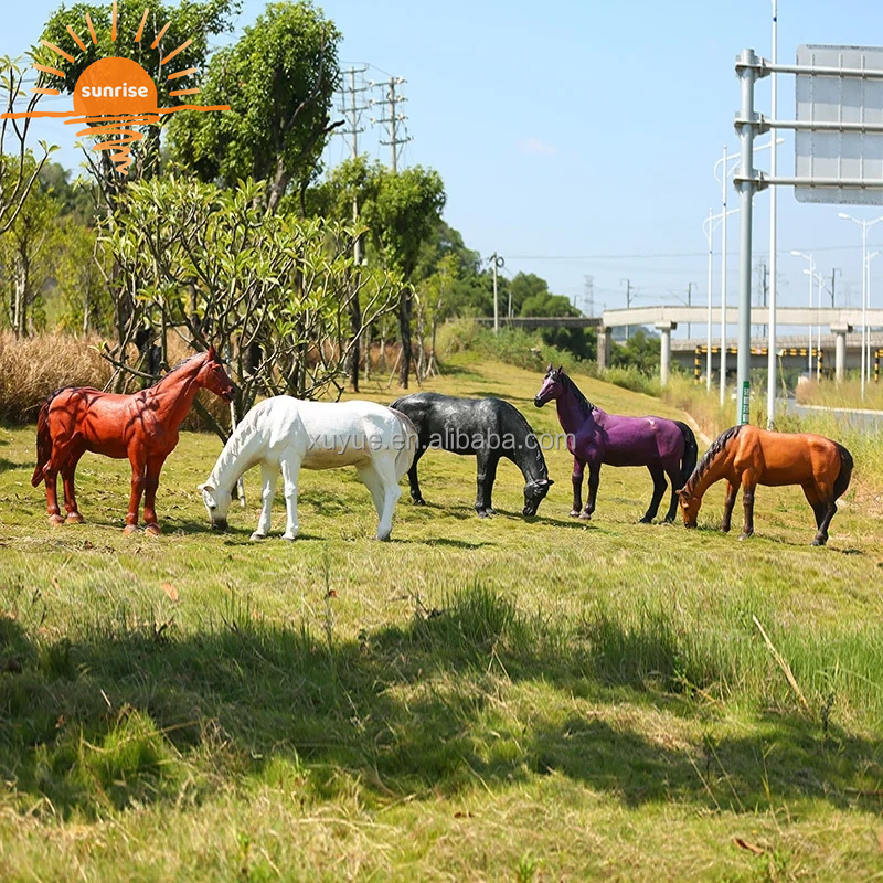 Horse Sculpture Fiberglass Resin Outdoor Life Size Animal Sculpture Garden Ornaments Outdoor Mall Fiberglass Decoration