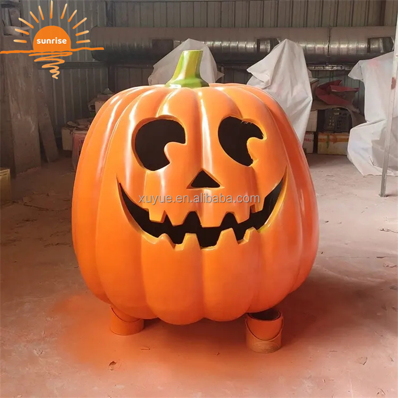 Fiberglass Halloween Sculpture Pumpkin Glowing Sculpture Holiday Crafts Customization