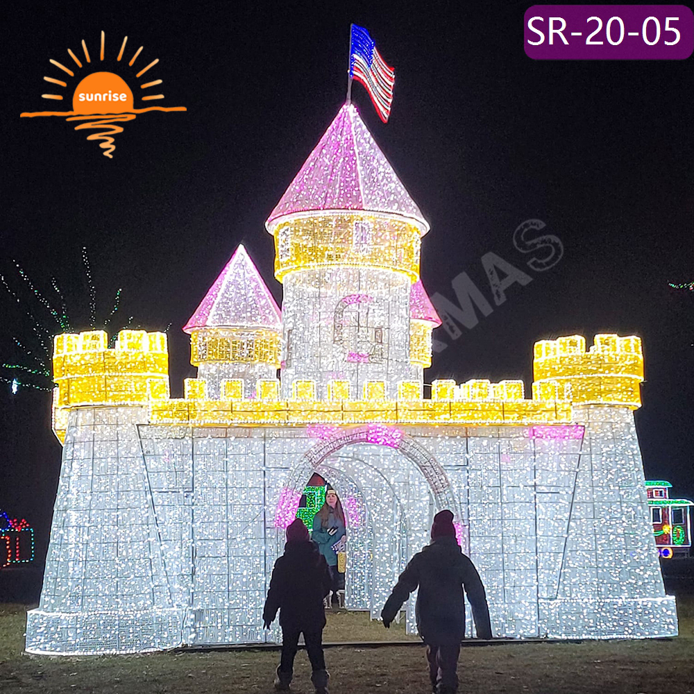 Customized Outdoor waterproof Christmas walk through Decoration Illuminated Giant 3D Castle Motif Light Shopping Mall Display