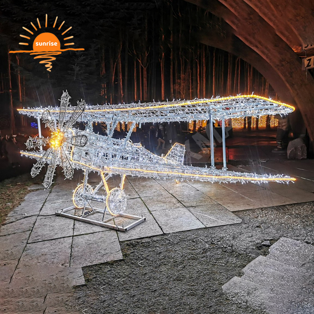 3d Tanks Style LED Lighting Train Theme Amusement Park Decoration Christmas OEM Holiday Fighter Aircraft Motif Street Decoration