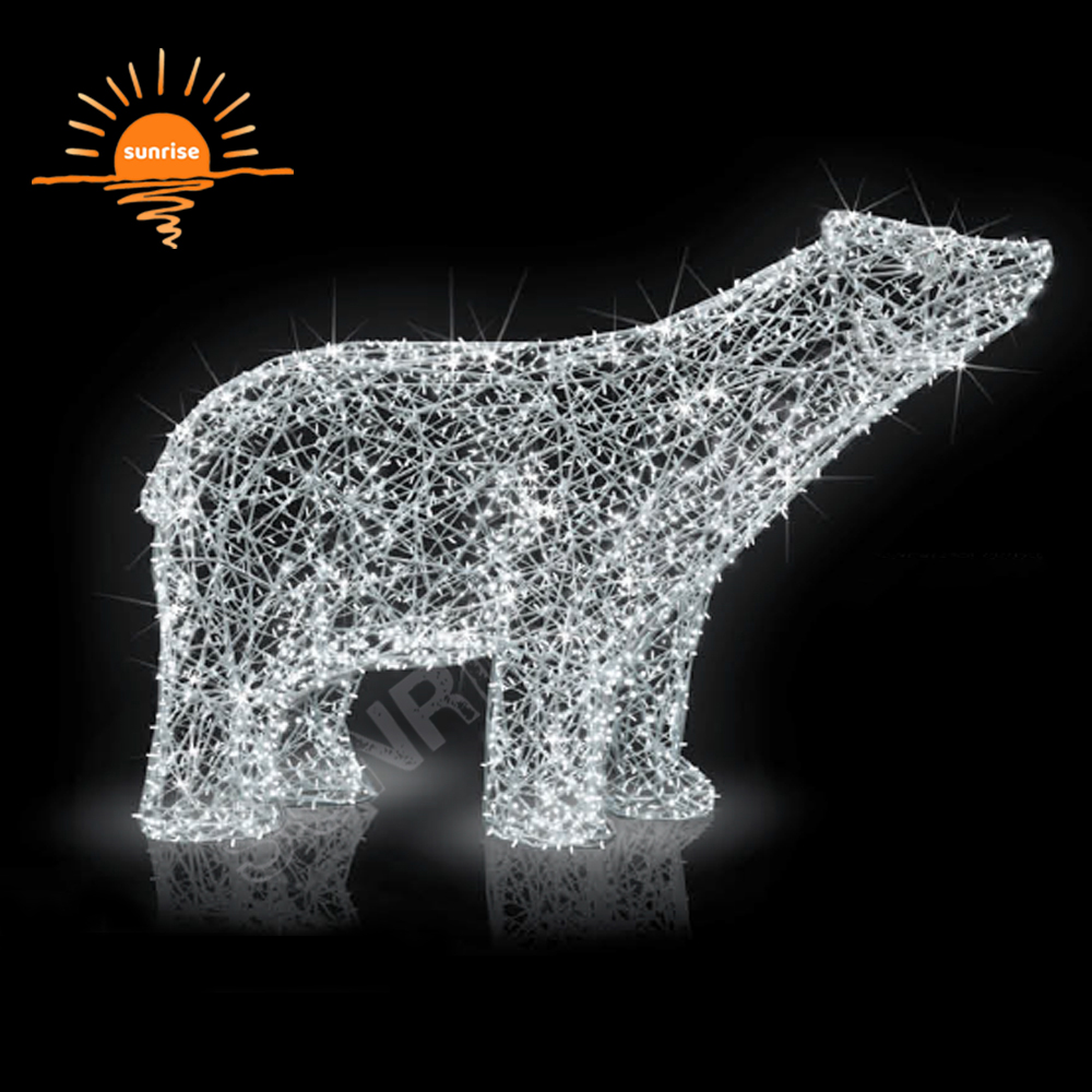 Customize Commercial Outdoor Giant Christmas Polar Bear Light Decoration Xmas Polar Bear Skiing and Tree Star Motif Light