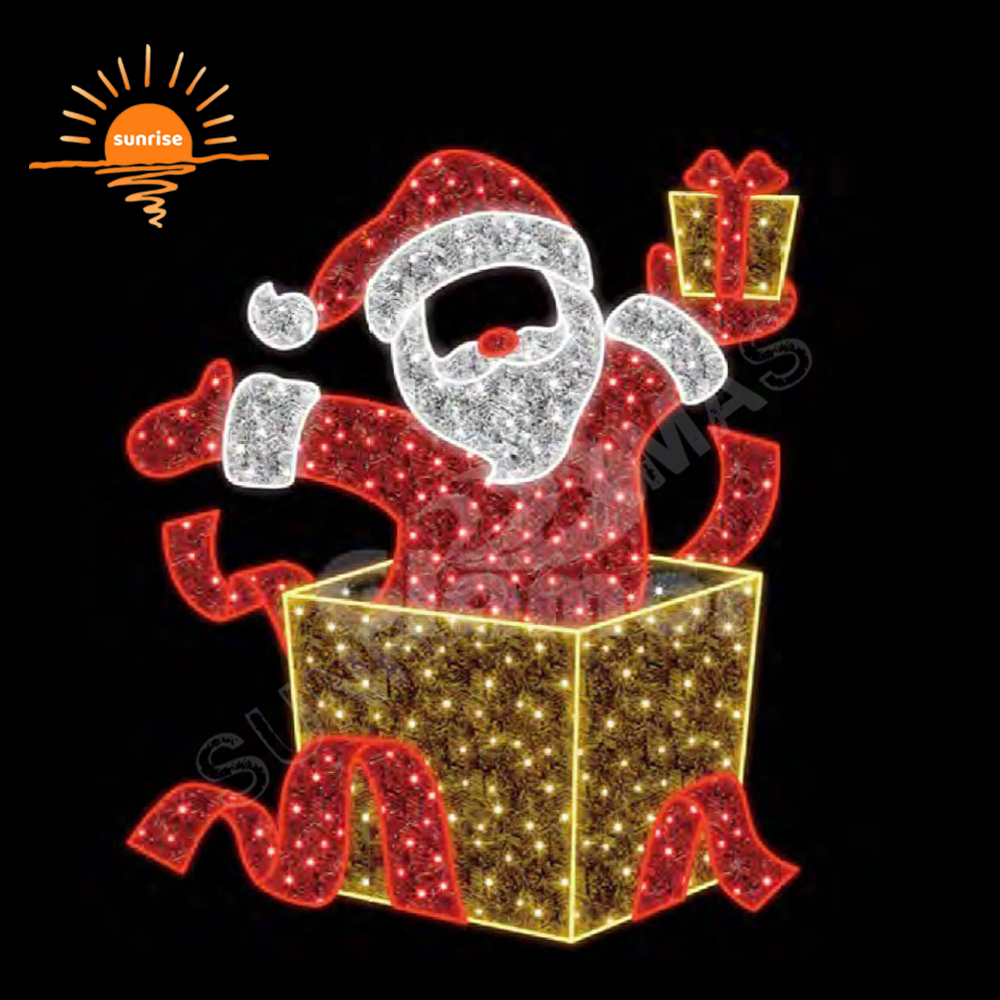 Christmas Photo Op Motif Light show Sled with Santa Claus string light for Festive Displays Outdoor gift Photo frame Decorative