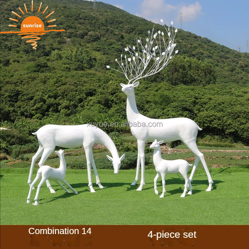 2022 Hot Life Size Fiberglass Resin Animal Deer Sculpture Garden Ornaments Outdoor Mall Fiberglass Decoration