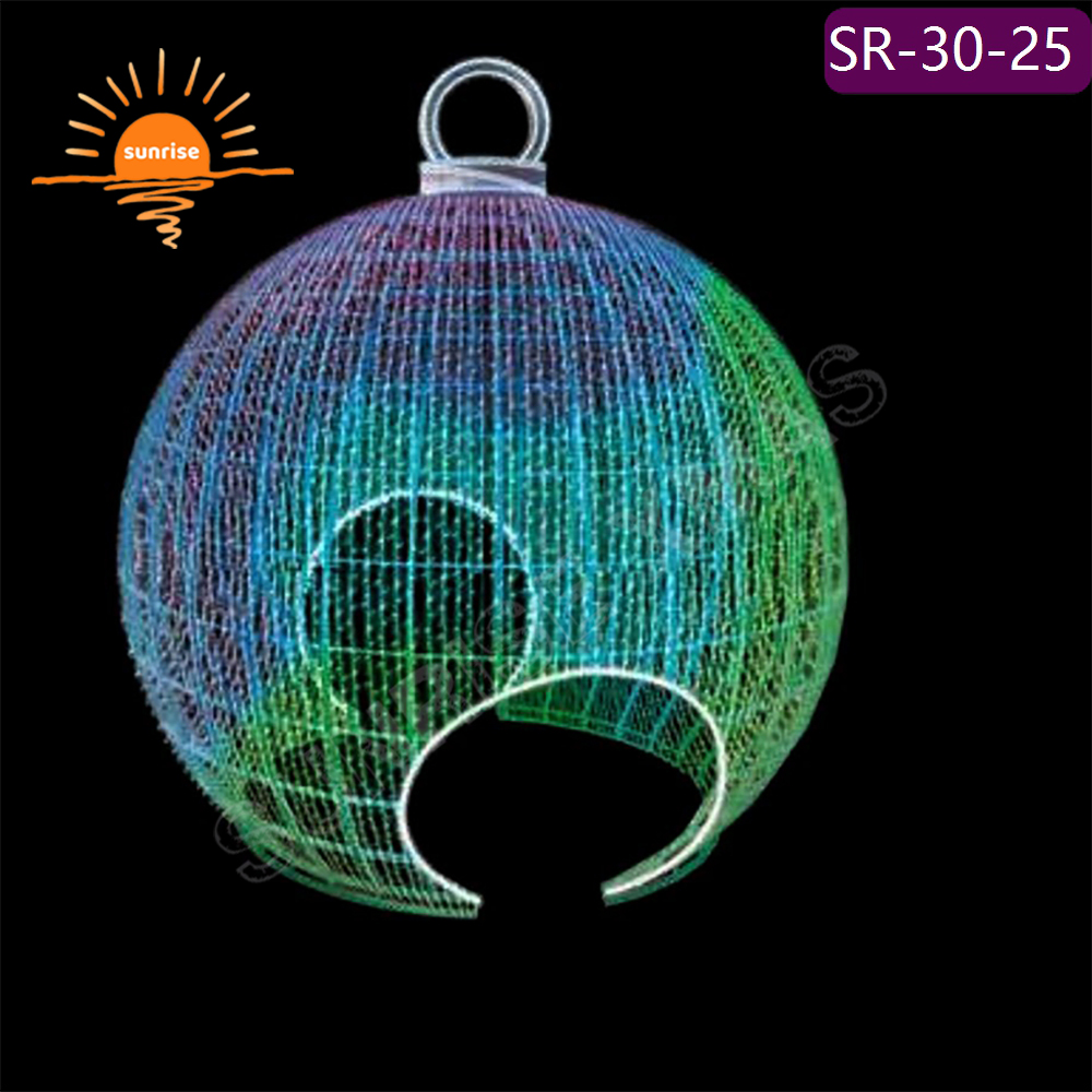Street RGB LED Christmas bauble/ornament motif light show large walk through tunnel arch decoration for mall garden