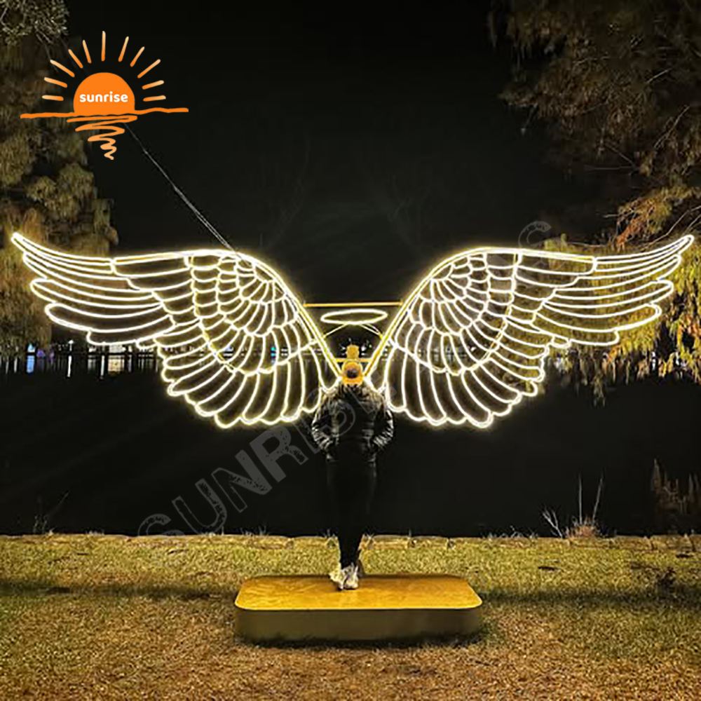 Xmas Illumination LED Rope Light Motif Outdoor Shopping Mall Decoration Atmosphere Decoration 3D Angel wings Photo Ops