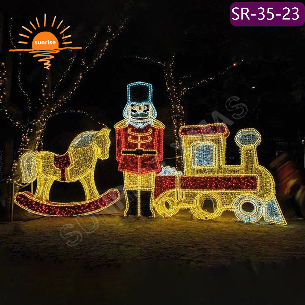 IP65 Christmas High-quality Outdoor motif light show Custom 3D Sculpture Giant Train Colorful Holiday LED Theme Decorative