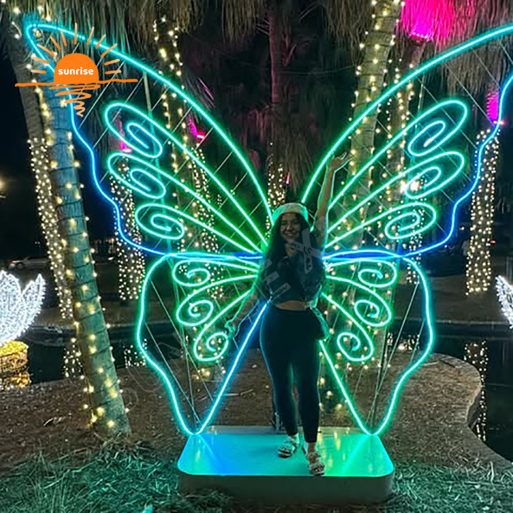 Xmas Illumination LED Rope Light Motif Outdoor Shopping Mall Decoration Atmosphere Decoration 3D Angel wings Photo Ops