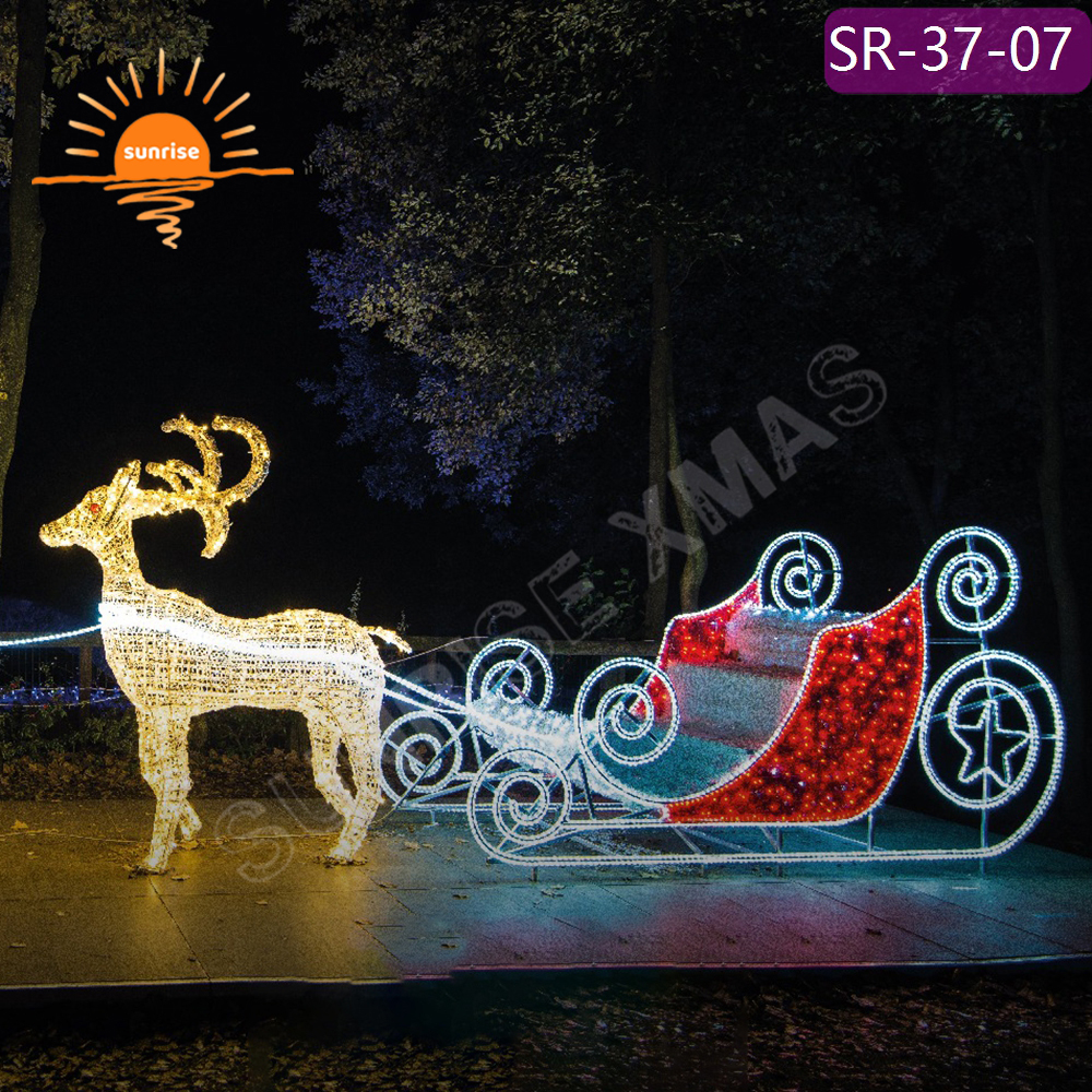 Led shopping center motif Lights IP65 Christmas Reindeer with Sled Chair Decoration Large Xmas Sled for Festive Displays