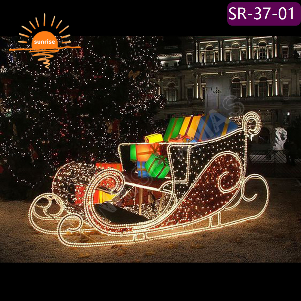 IP65 Christmas Reindeer with Sled Chair Decoration Led motif Lights Large Xmas Santa Sleigh Jumbo Sled for Festive Displays