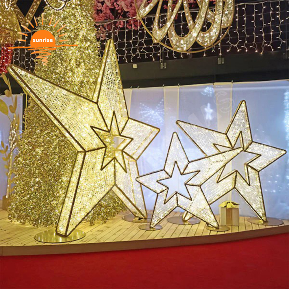 High Quality 3d Led Outdoor Christmas Ornament Standing Star for Yard Decoration Commercial Christmas Motif Light Decorations