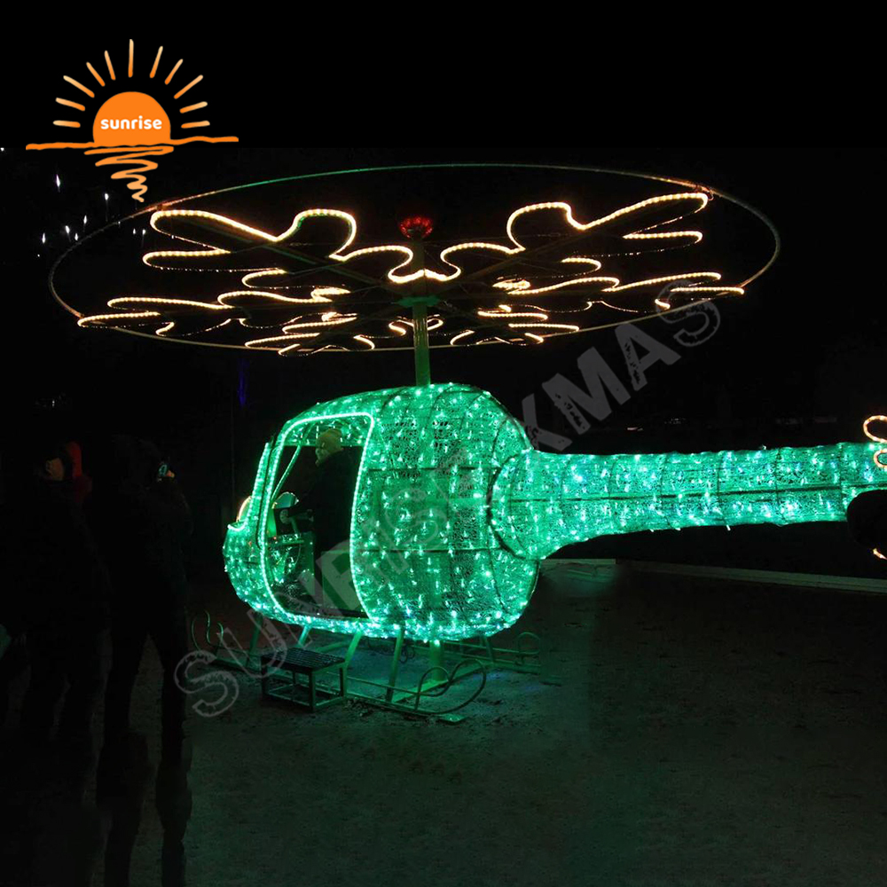 3d Tanks Style LED Lighting Train Theme Amusement Park Decoration Christmas OEM Holiday Fighter Aircraft Motif Street Decoration