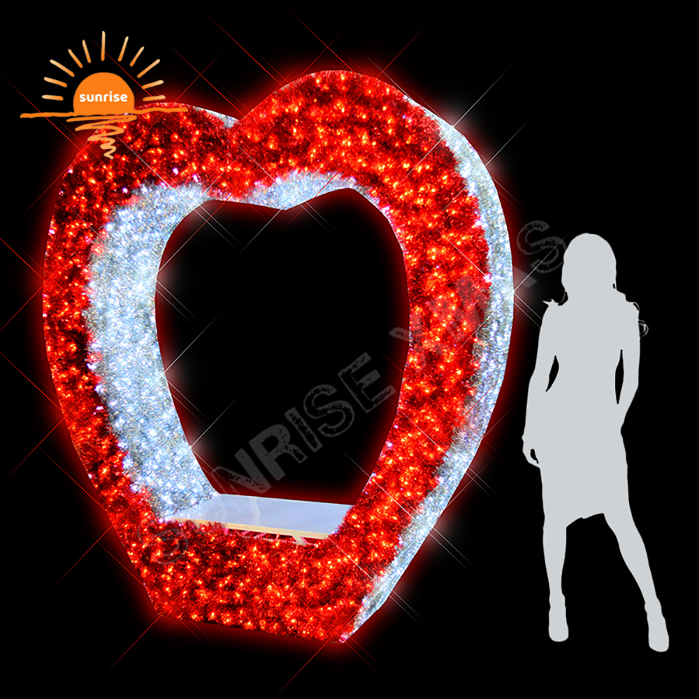 2d Large Photo Props Theme Arch and Chair Decoration Wholesale Photo 3D LED love Frame Custom Outdoor Christmas Light Sculpture