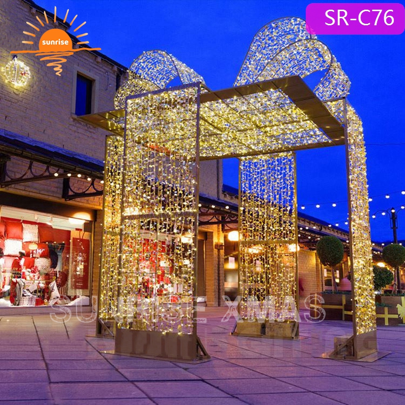 2022 New Style  Light 3m 4m Large  Led Gift Box Street Outdoor Decoration for Shopping Mall.