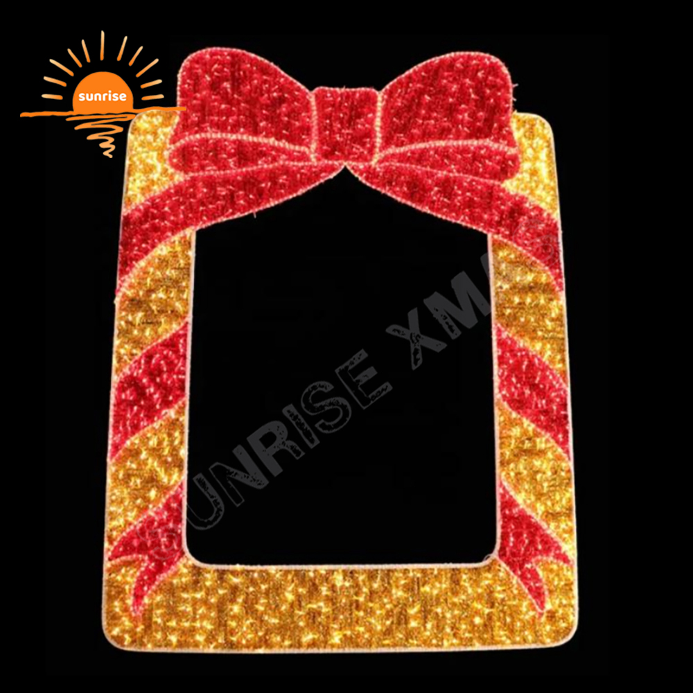 Christmas bow photo frame theme light show custom xmas hats selfie decoration outdoor landscape sculpture optical LED photo op