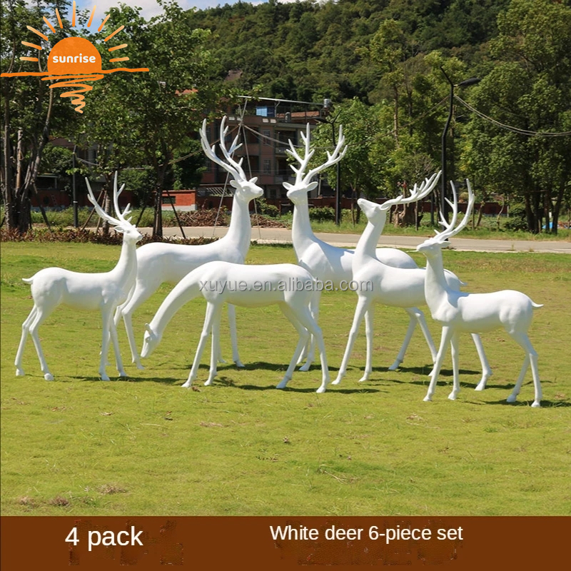 2022 Hot Life Size Fiberglass Resin Animal Deer Sculpture Garden Ornaments Outdoor Mall Fiberglass Decoration