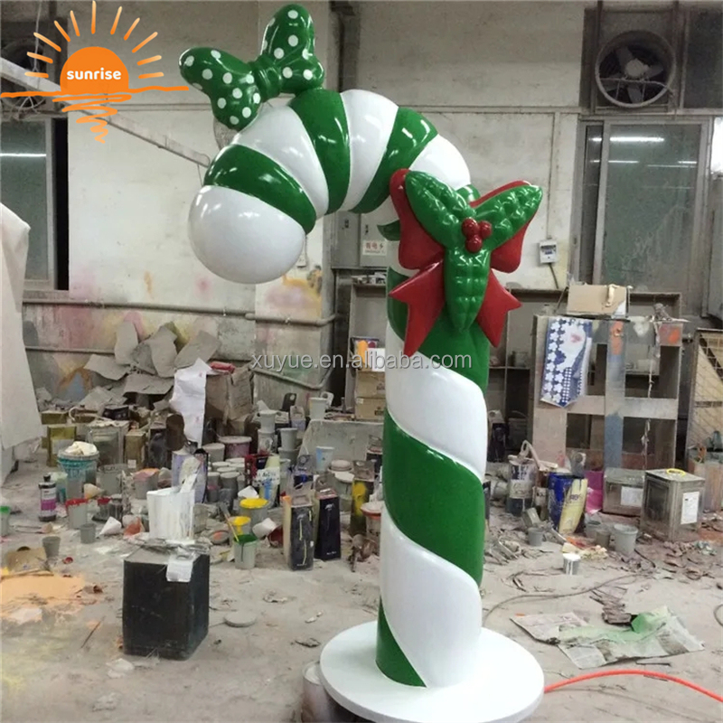 Handmade Lifesize Resin Lollipop Sculptures Large Colorful Fiberglass Candy Cane for Christmas Decoration