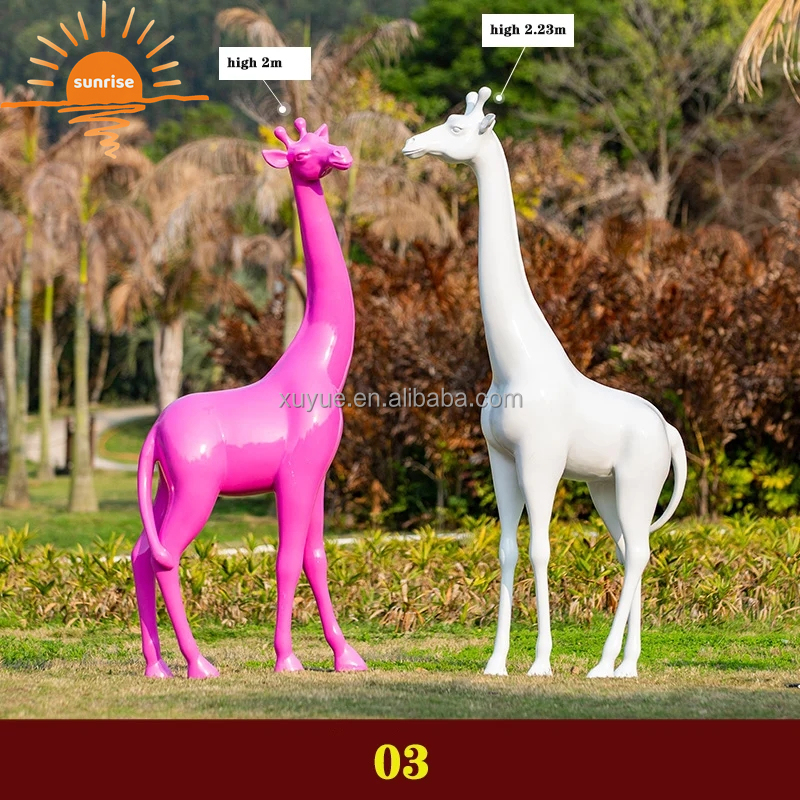 Life Size Fiberglass Resin Giraffe Animal Sculpture Garden Ornaments Outdoor Mall Fiberglass Decoration