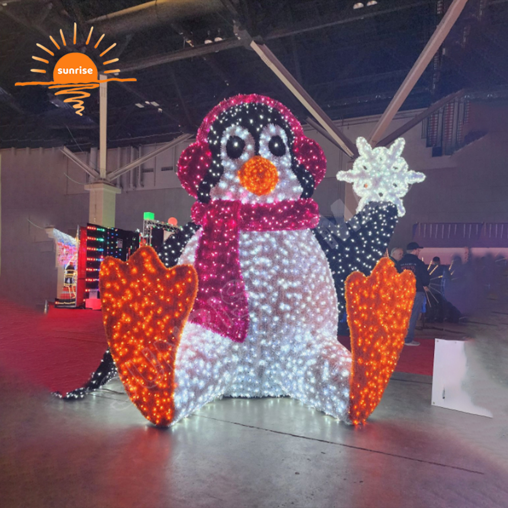 Outdoor 3m 4m Christmas Penguin Decoration Warm White 3D Led Snowman Illuminated Large Polar Bear Large Animal Sculpture Lights