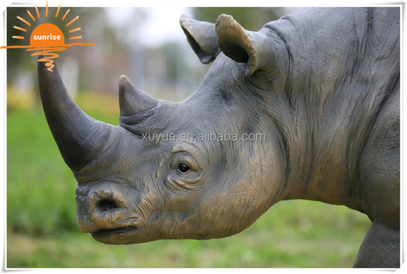 Fiberglass Resin Life Size Animal Rhino Sculpture Garden Ornaments Outdoor Mall Fiberglass Decoration