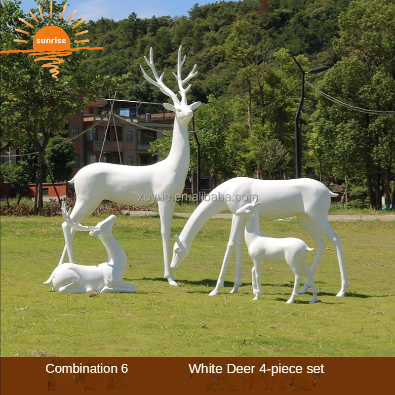 2022 Hot Life Size Fiberglass Resin Animal Deer Sculpture Garden Ornaments Outdoor Mall Fiberglass Decoration