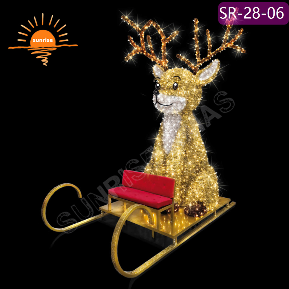 RGB pixel lights Led Lights Decoration Large Xmas Sled for Festive Displays Christmas Reindeer with Sled Chair Decoration
