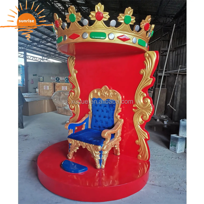 Customized Life Size Resin Sculpture Decorations Fiberglass Santa King Royal Chairs Christmas Santa Throne