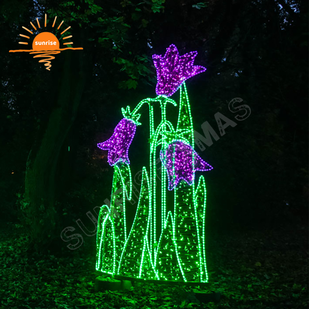 Christmas Custom Park Garden Decoration Supplies Party Event Ornament Outdoor Waterproof Led 3d Flowers Theme Motif Light Show