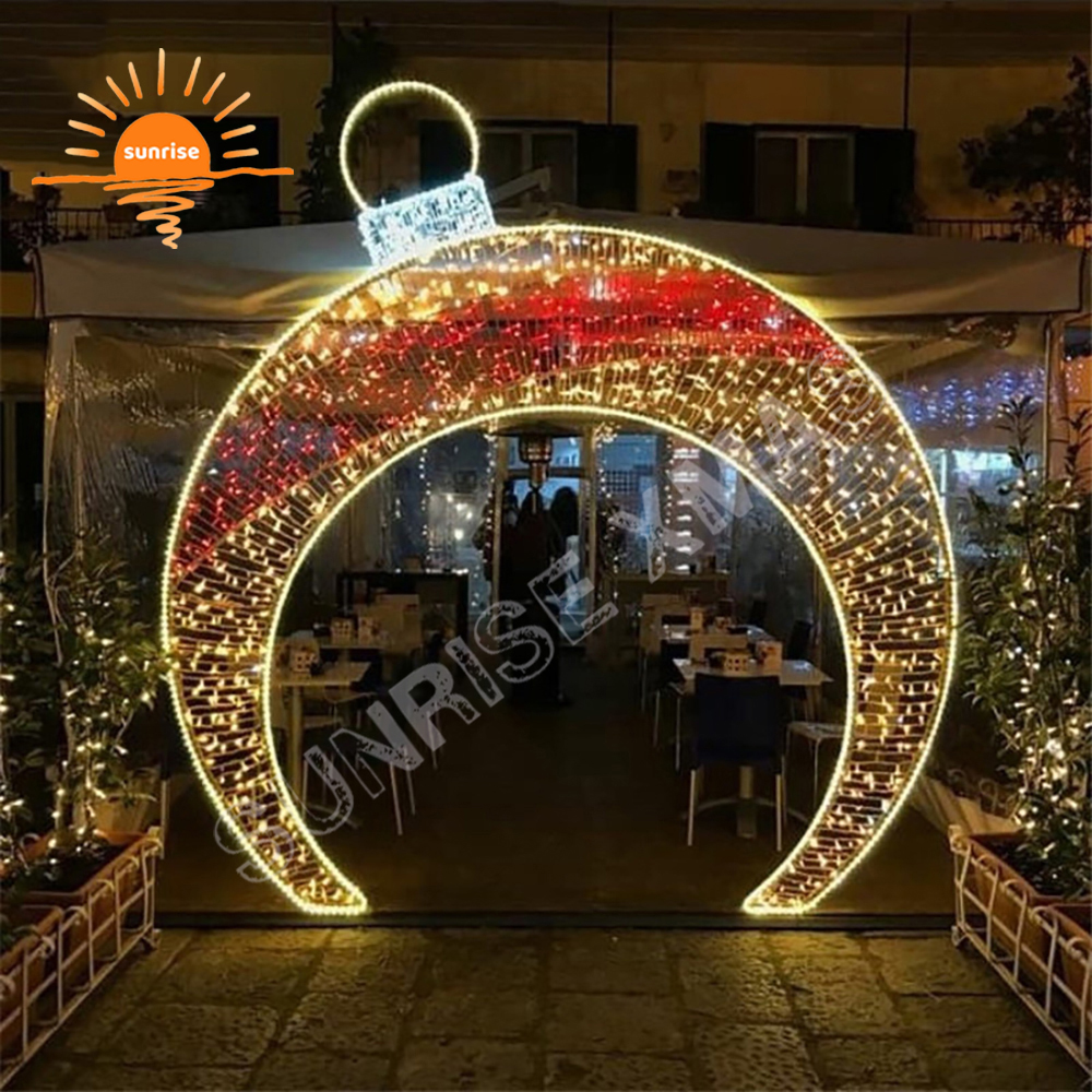 Custom outdoor street motif arch in stock Large RGB led walk through tunnel light show christmas snowflake decoration