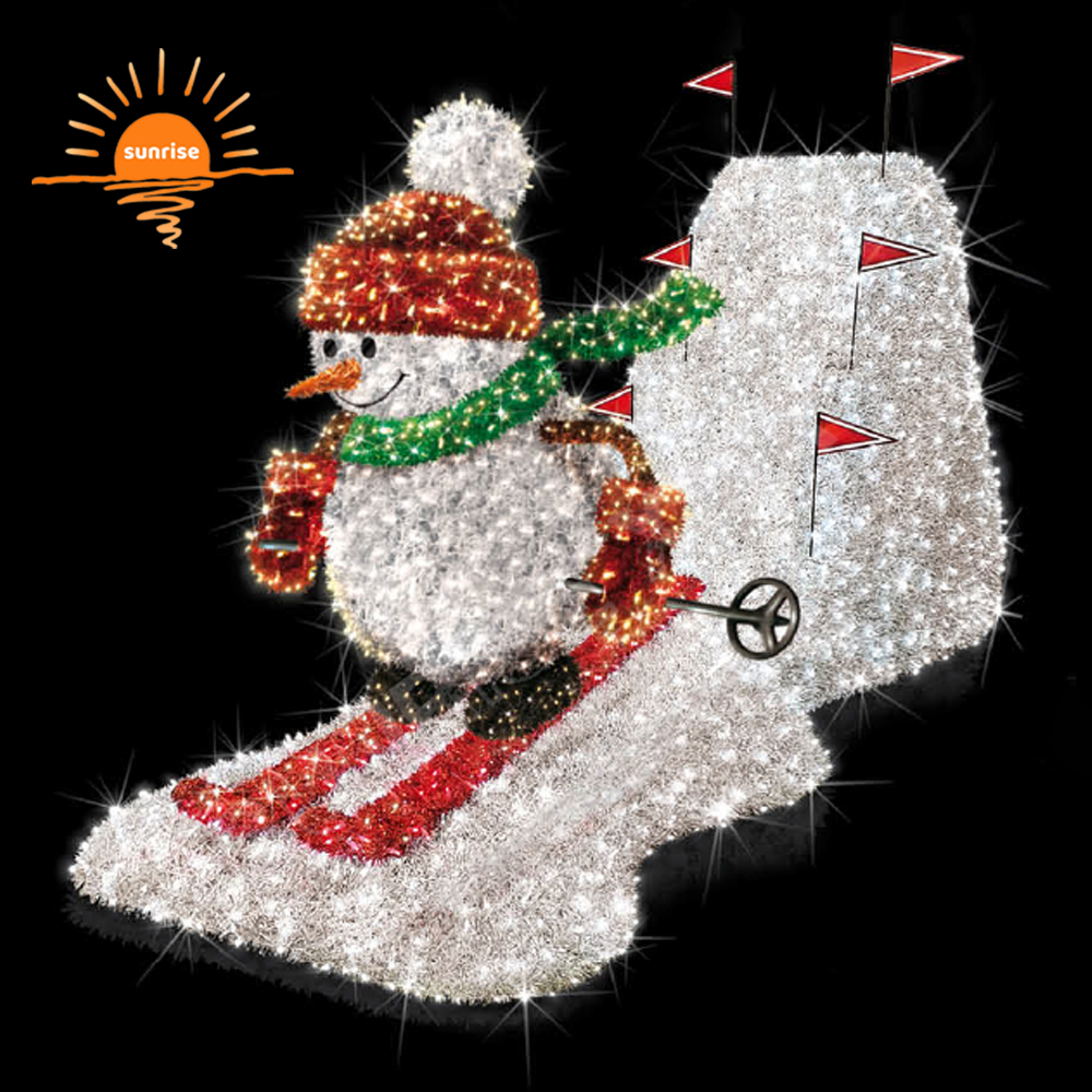 Large Outdoor Christmas Light Santa Claus Skiing Snowmen Photo Op Skiing Led Motif Decoration for Mall