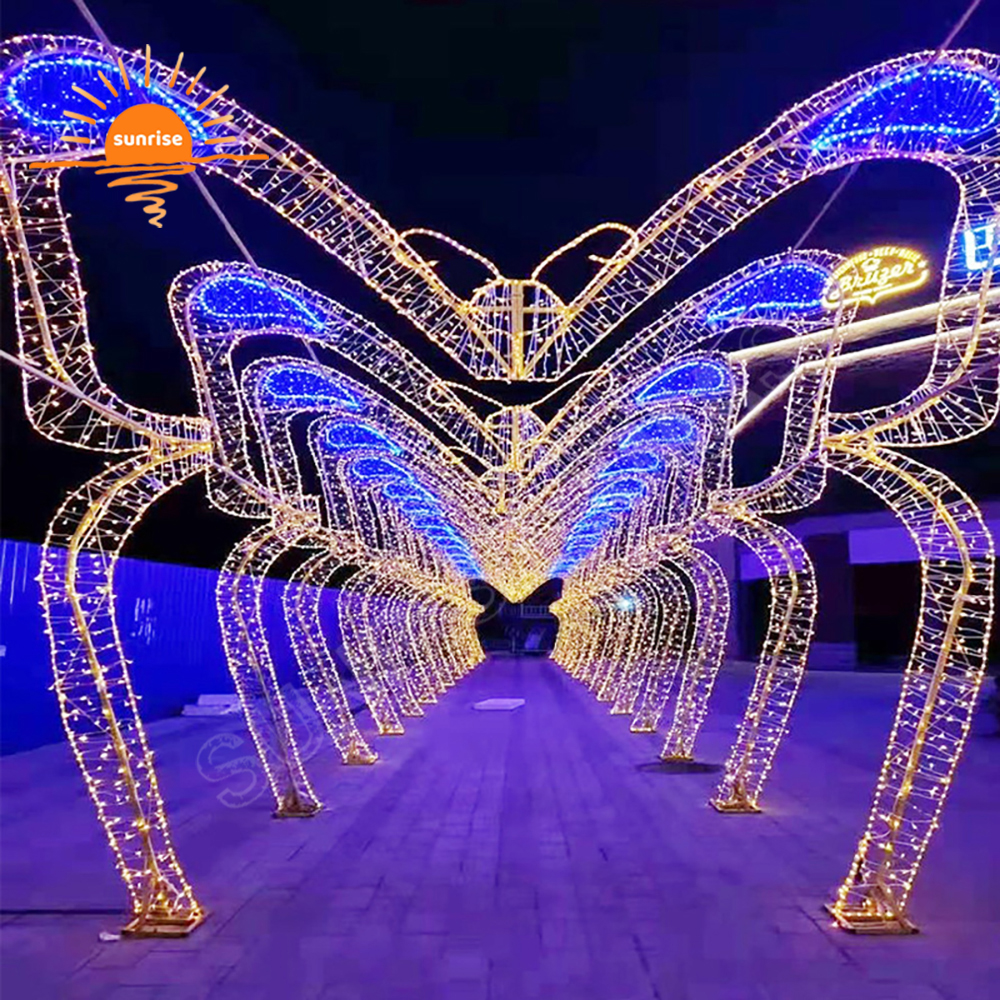 Custom yours motif light decoration Led Arch Street walk through Butterfly light show Outdoor waterproof Christmas star tunnel