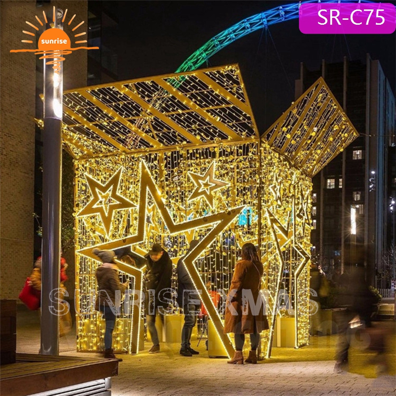 2022 New Style  Light 3m 4m Large  Led Gift Box Street Outdoor Decoration for Shopping Mall.