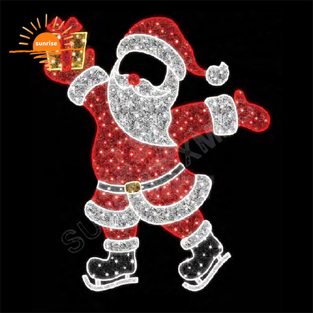 Christmas Photo Op Motif Light show Sled with Santa Claus string light for Festive Displays Outdoor gift Photo frame Decorative