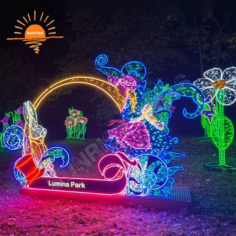 Xmas Animals and Plants Walk Through Arch Decoration Christmas 3D Flower Butterfly Motif Lights for Park Garden Photo Op