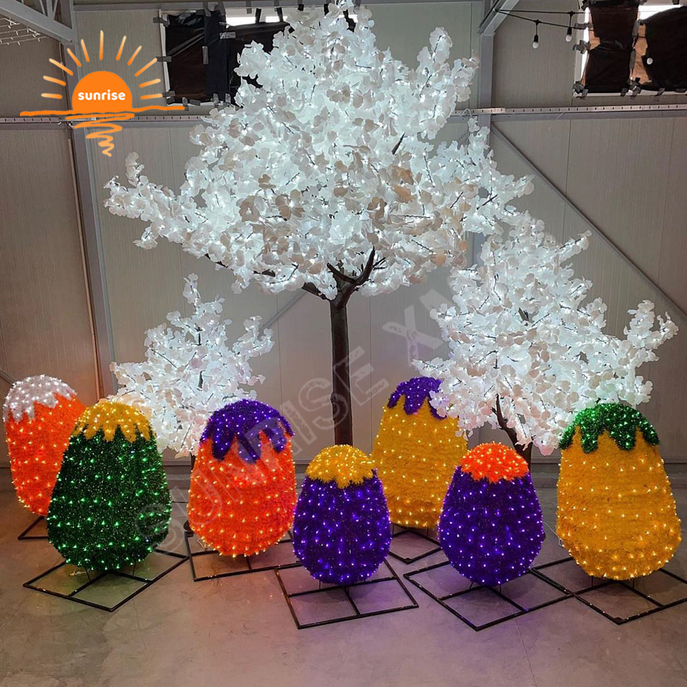 Life Size Easter Rabbit and Egg Light Show in Park Outdoor Waterproof Easter Decoration Large Light Bunny for Holiday in Stock