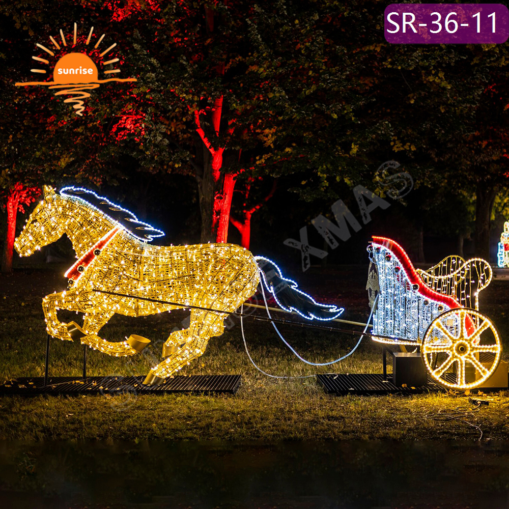 Customizable 3D giant Christmas Vehicle motif photo op light Mall park props Holiday Giant LED Carriage Pattern Decorative