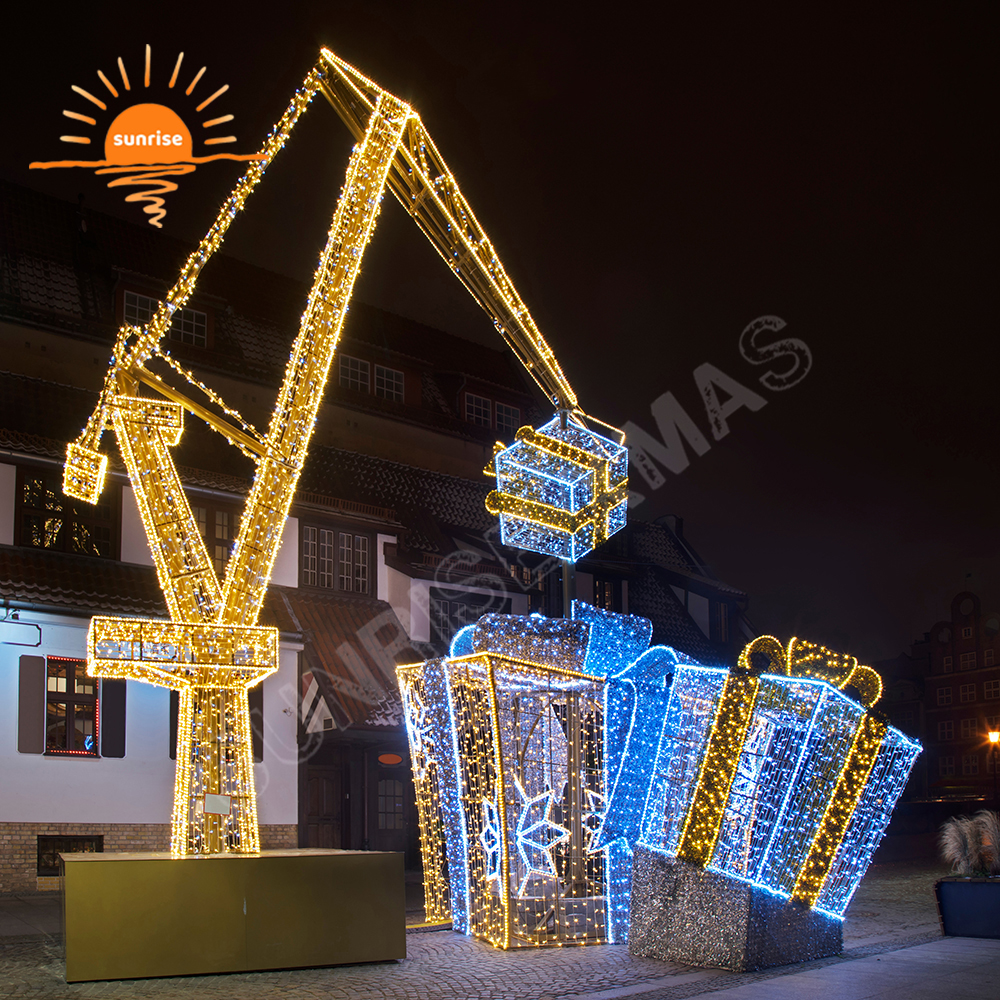Custom LED Bulldozer Truck Motif for Amusement Park Large Commercial IP65 Led Vehicle Light Xmas Outdoor Train Crane Decoration