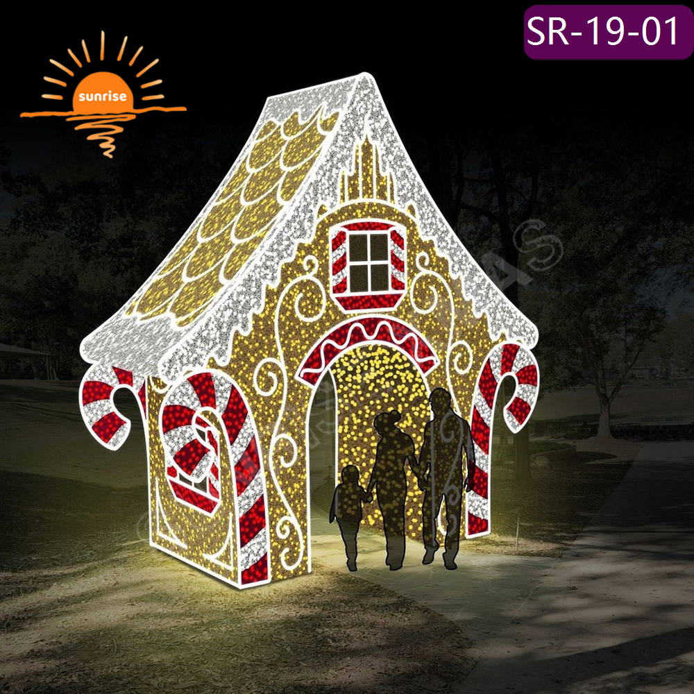 3D Large Outdoor waterproof Commercial Candy sweets House Giant LED motif Light Christmas Gingerbread House for park Decoration