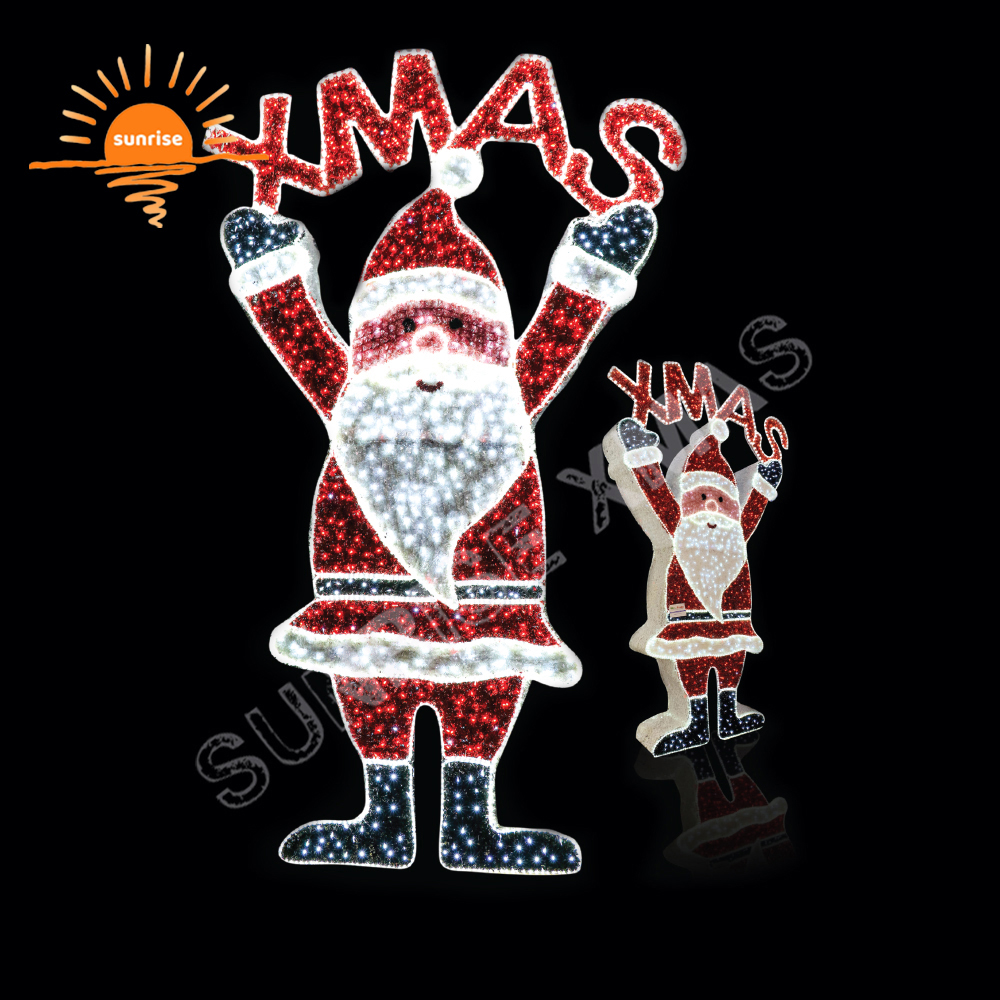 3m 5m Outdoor LED Large Lighted 2D Santa Ridding on Reindeer motif Christmas Decorations for Exterior