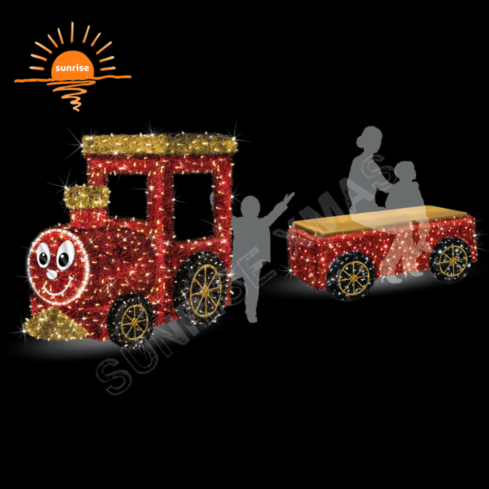Animated Merry Christmas Hot air Balloon Decoration Led Lights Carousel Motif Train and Elf Decoration for Playgrounds
