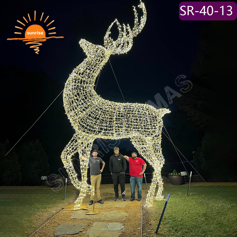 Winter Christmas led motif light show 3D Glowing reindeer yard ornament 3m/5m/6m waterproof large Holiday decoration in stock