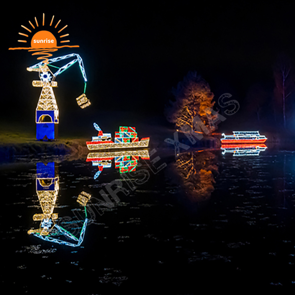Custom LED Bulldozer Truck Motif for Amusement Park Large Commercial IP65 Led Vehicle Light Xmas Outdoor Train Crane Decoration